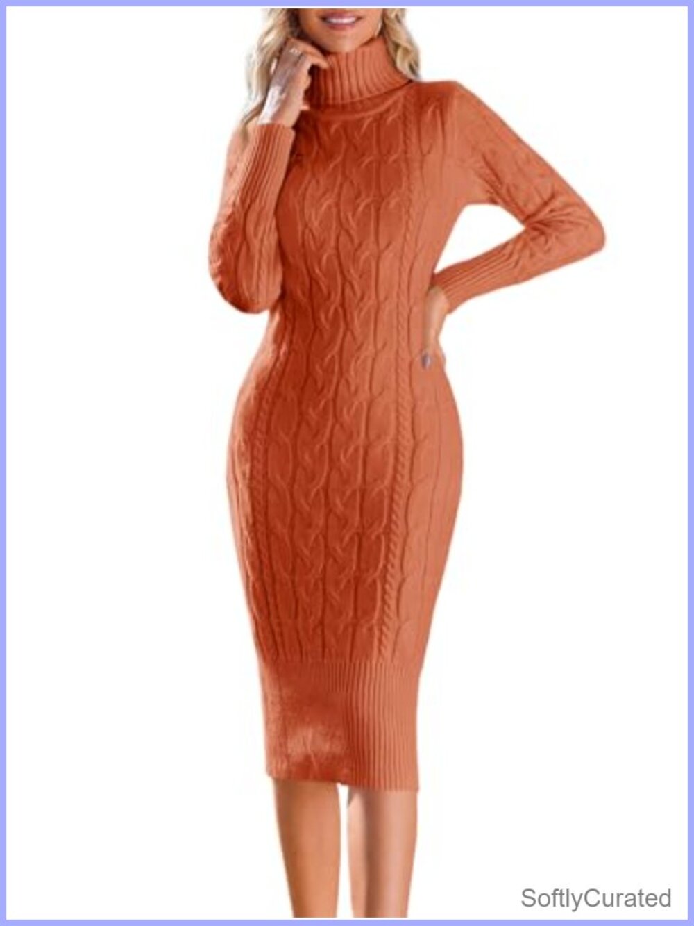 Turtleneck Sweater Dress Ribbed Knit Bodycon Midi Fall Winter
